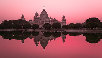 Victoria Memorial Kolkata Reflection in Pink Sky