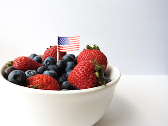 Fresh Strawberries and Blueberries with American Flag
