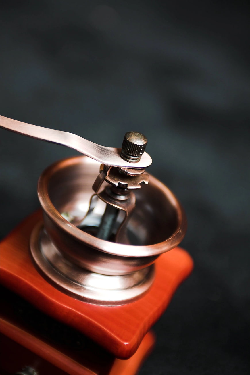 Close-up of Vintage Wooden Manual Coffee Grinder