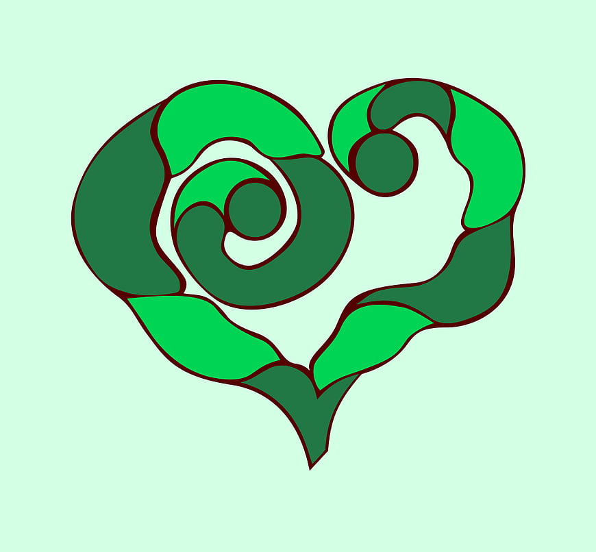 Green Heart Illustration with Spiral Design