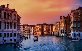 Venice Grand Canal Sunset with Gondolas and Historic Architecture