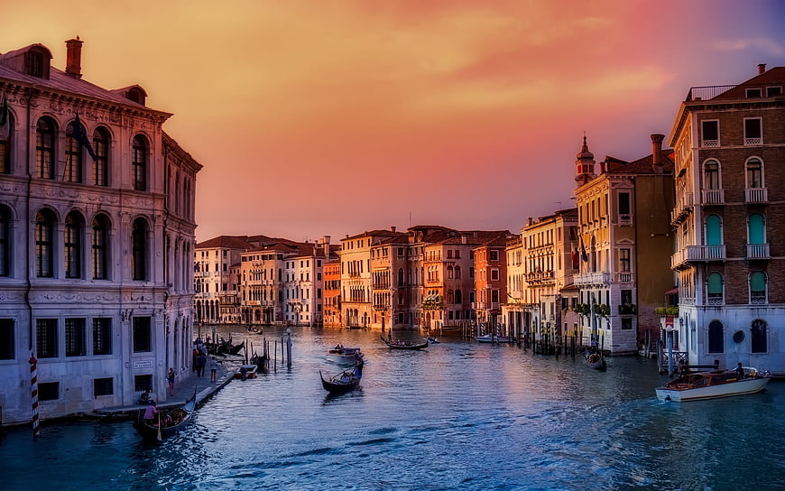 Venice Grand Canal Sunset with Gondolas and Historic Architecture