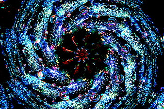 Abstract blue kaleidoscope pattern with swirling geometric design