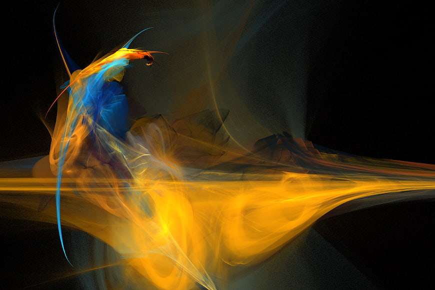 Abstract Fractal Art Resembling a Blue and Yellow Parrot