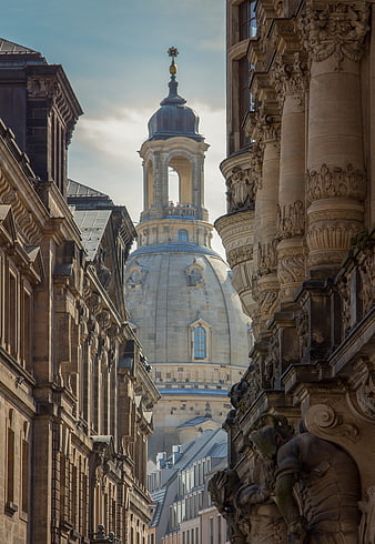 Baroque Architecture View of Dresden Cathedral Dome and Historic Facades