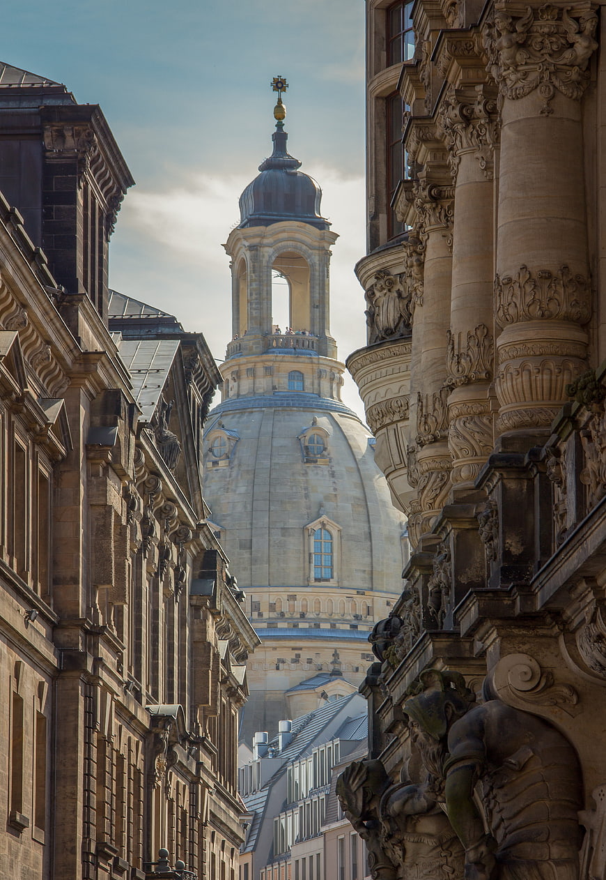 Baroque Architecture View of Dresden Cathedral Dome and Historic Facades