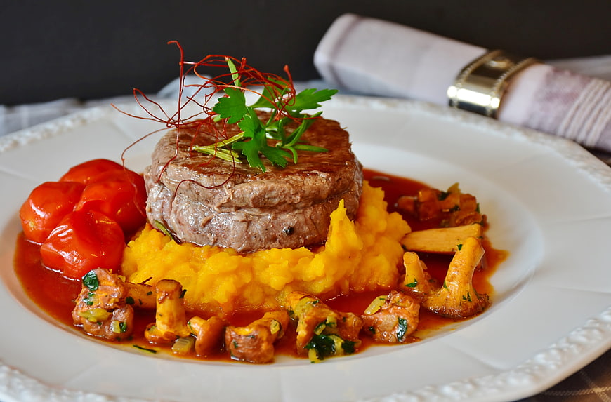 Gourmet Beef Fillet Steak with Pumpkin Purée and Chanterelles