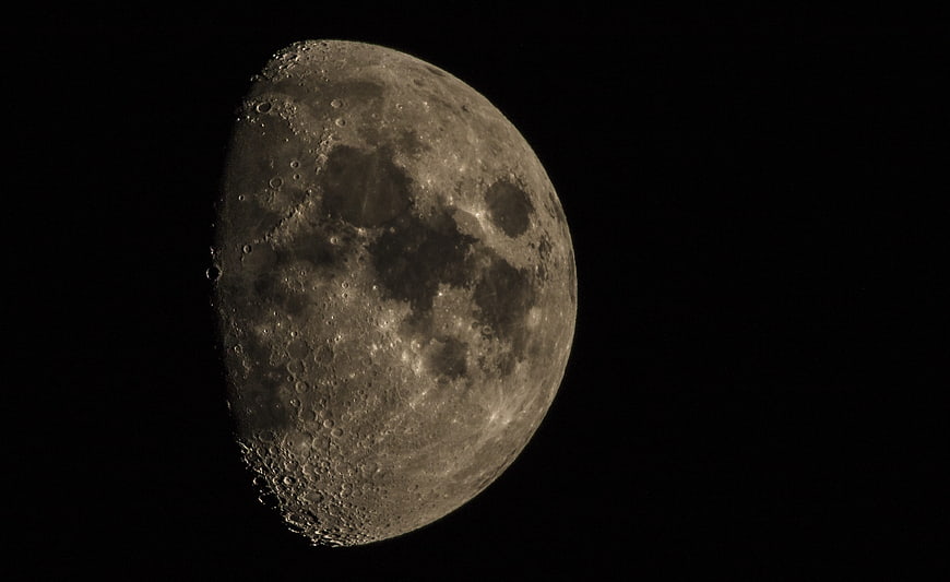 Detailed Waxing Gibbous Moon in Night Sky