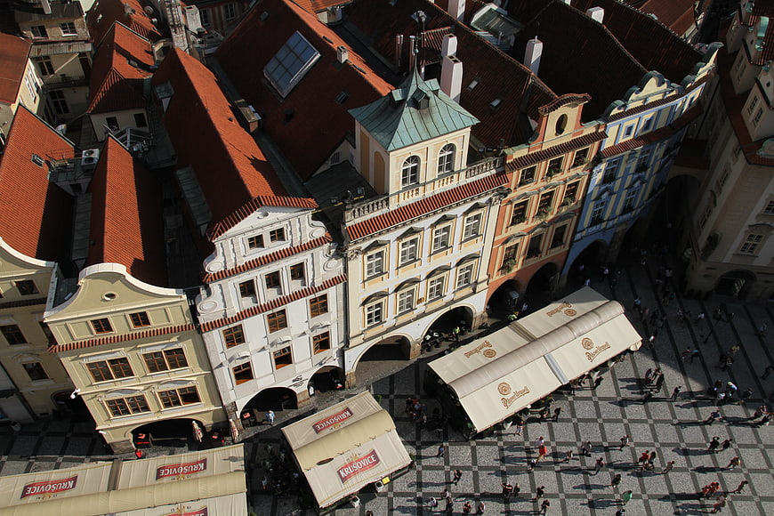 Aerial View of Prague Old Town Square with Colorful Baroque Buildings