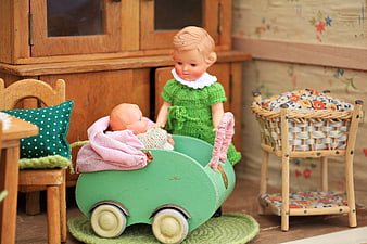 Vintage Dolls House Scene With Antique Toys And Furniture