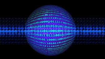 Glowing Binary Code Sphere on Digital Background