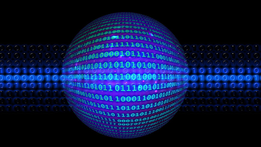 Glowing Binary Code Sphere on Digital Background