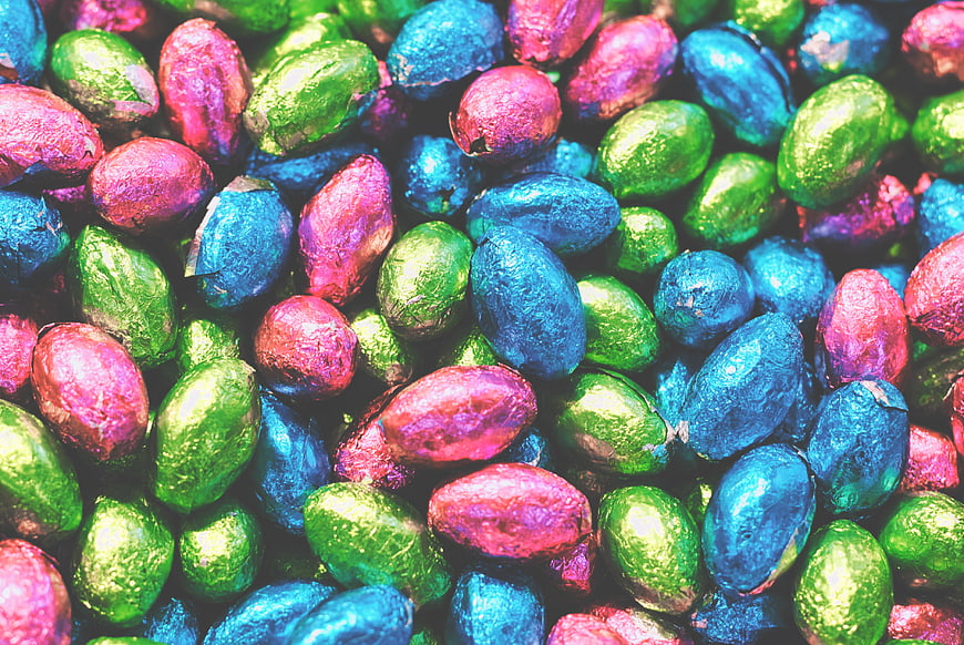 Colorful Foil Wrapped Chocolate Candies Close Up