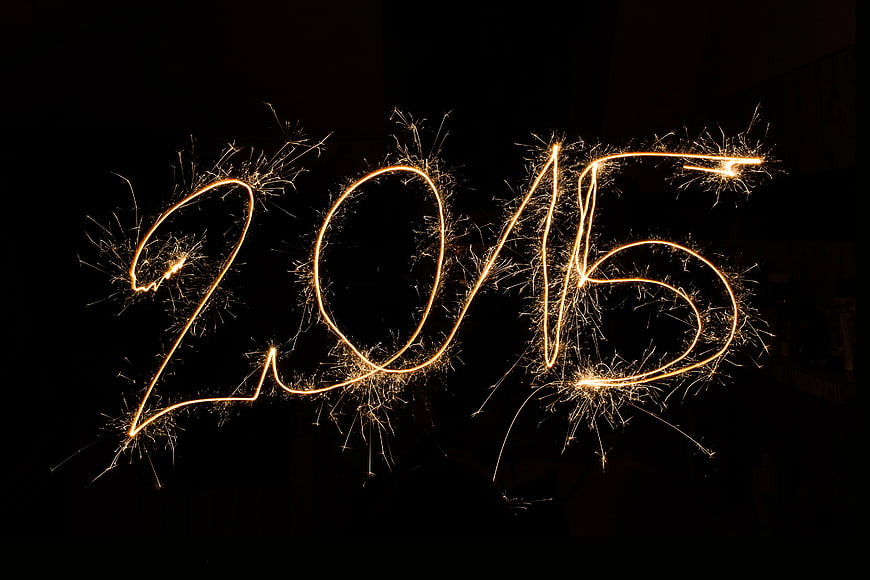 Sparkler light painting writing 2015 on black background
