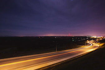 Night Highway Time Lapse with Light Trails