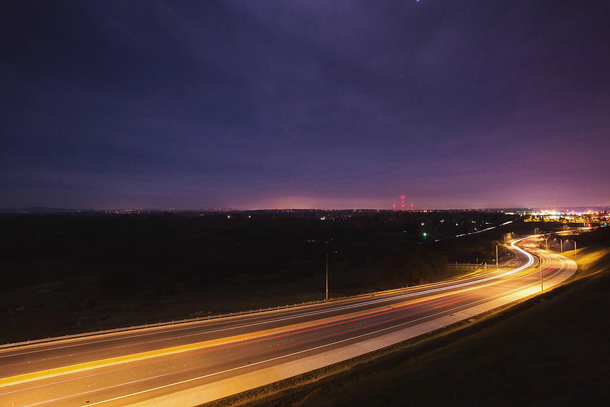 Night Highway Time Lapse with Light Trails