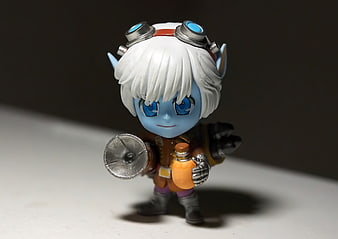 Chibi Blue-Skinned Gnome Figurine With Goggles And Shield