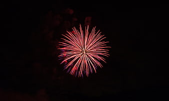 Red Fireworks Bursting Against Dark Night Sky