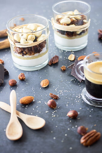Layered Nut and Raisin Dessert with Coffee