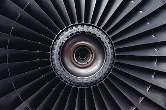 Close-up of vintage airplane jet engine turbine blades