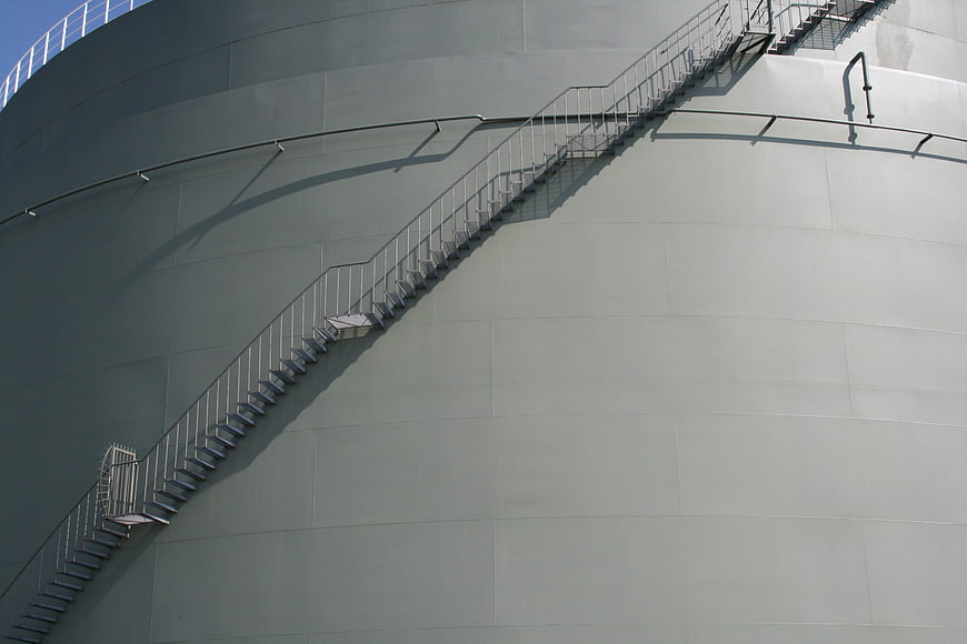 Metal Staircase on Large Industrial Storage Tank
