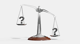 3D Scale with Question Marks Symbolizing Decision Making