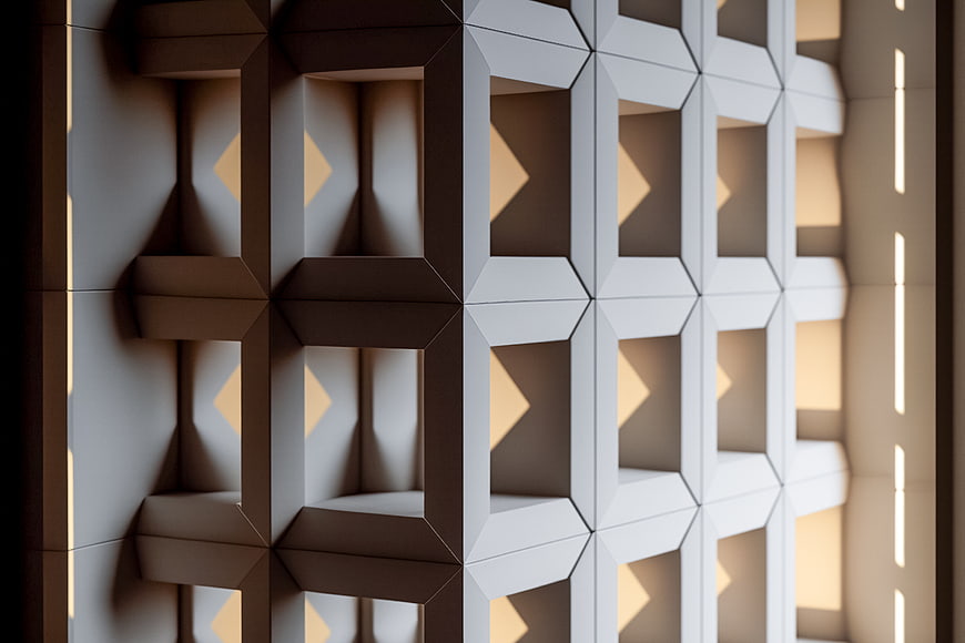 Abstract Geometric 3D Wall Pattern with Light and Shadow