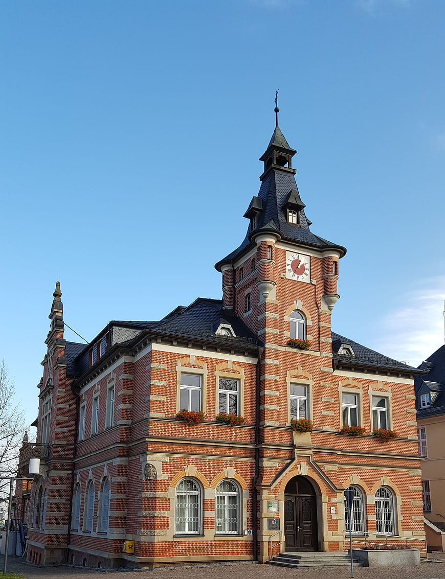 Historic Red Brick Town Hall with Clock Tower