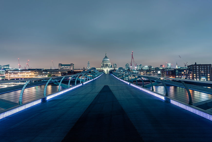 Millennium Bridge Leading to St Paul's Cathedral at Dusk