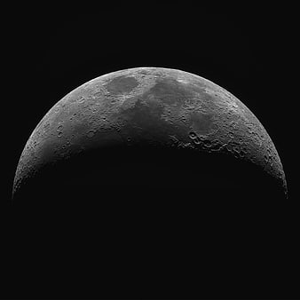 High-Resolution Grayscale Crescent Moon with Craters