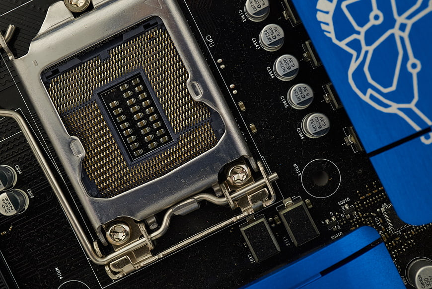 Close-up of CPU Socket on Computer Motherboard