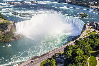 Aerial View of Horseshoe Falls Niagara with Tourist Boat