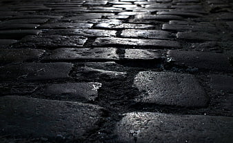 Dark Wet Cobblestone Street Texture At Night