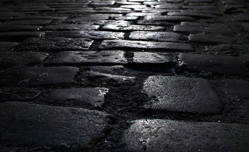 Dark Wet Cobblestone Street Texture At Night