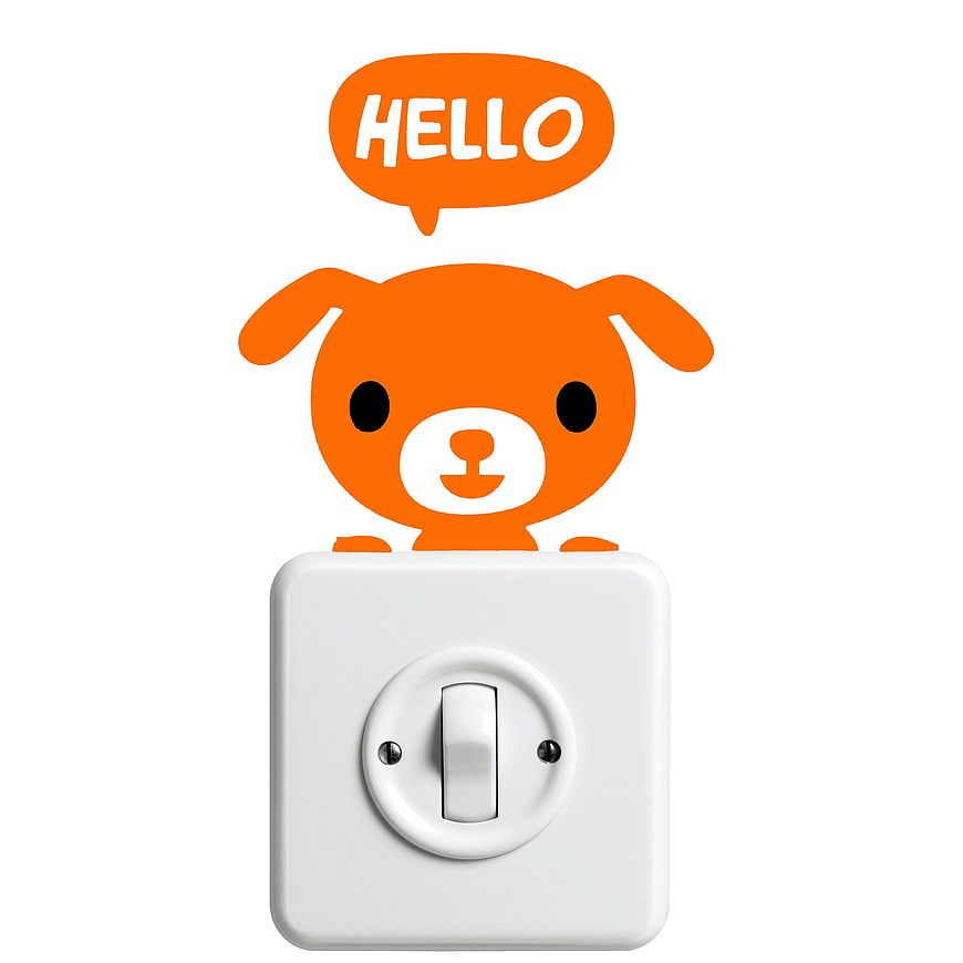 Cute Orange Dog Sticker Peeking Over Light Switch