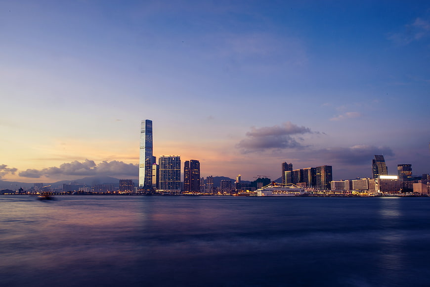 Hong Kong Skyline at Sunset with Victoria Harbour