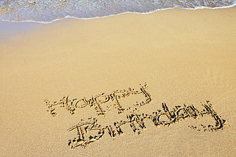 Happy Birthday Written in Sand on Beach