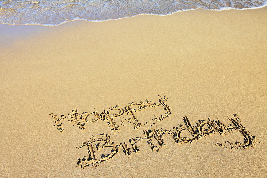 Happy Birthday Written in Sand on Beach