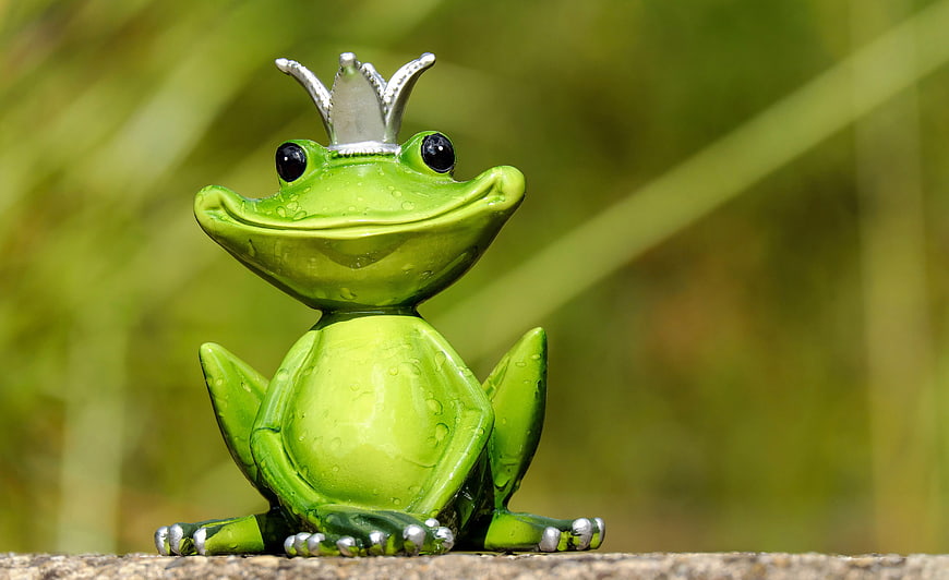 Cute Green Frog Prince Figurine with Silver Crown