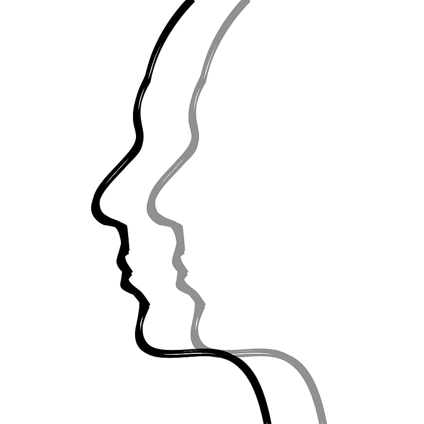 Abstract black and gray line art of human face profile