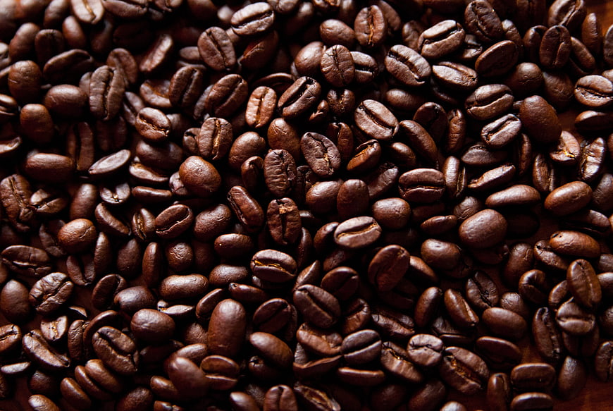 Close-up of roasted coffee beans texture