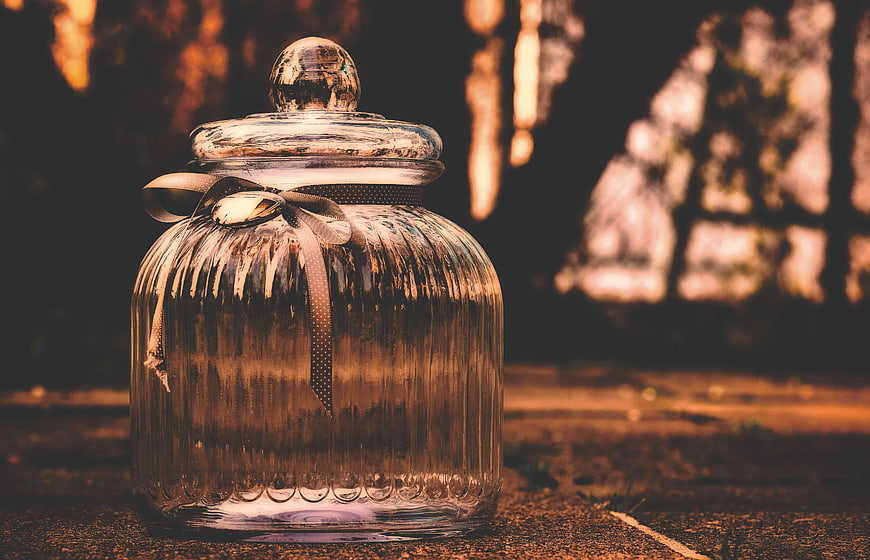 Decorative Glass Candy Jar With Ribbon And Lid