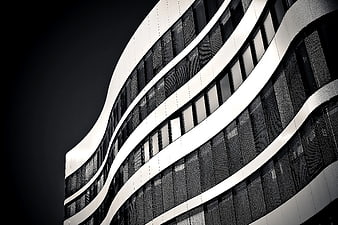 Modern Curved Office Building Architecture in Black and White