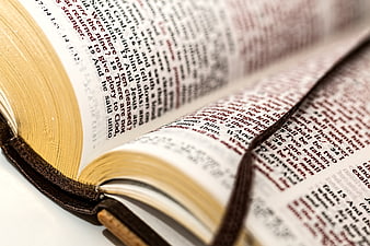 Close-up of Open Bible with Brown Leather Binding