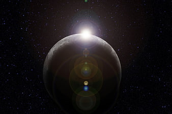 Cinematic Planet Eclipse With Lens Flare In Starry Space