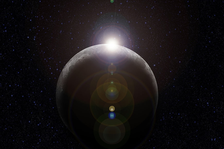 Cinematic Planet Eclipse With Lens Flare In Starry Space