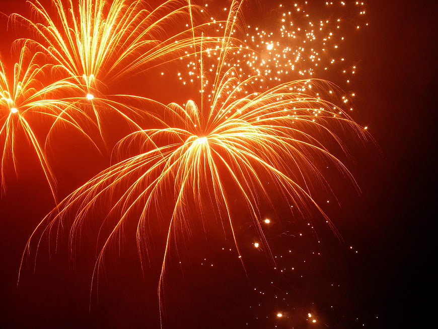 Golden Fireworks Exploding in Night Sky