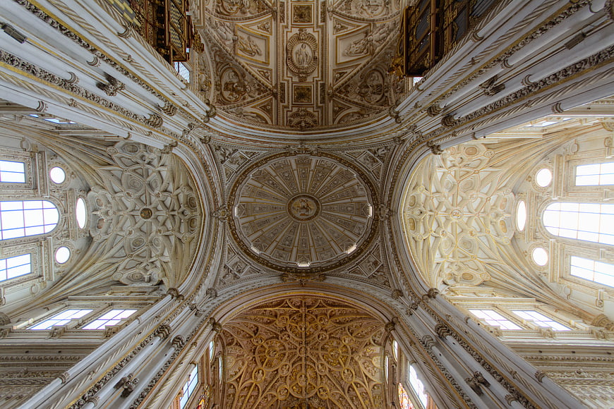 Ornate Baroque Ceiling of the Mezquita-Catedral in Cordoba, Spain