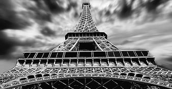 Dramatic Black and White Eiffel Tower Low Angle View