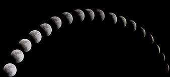 Composite sequence of lunar eclipse phases against black sky